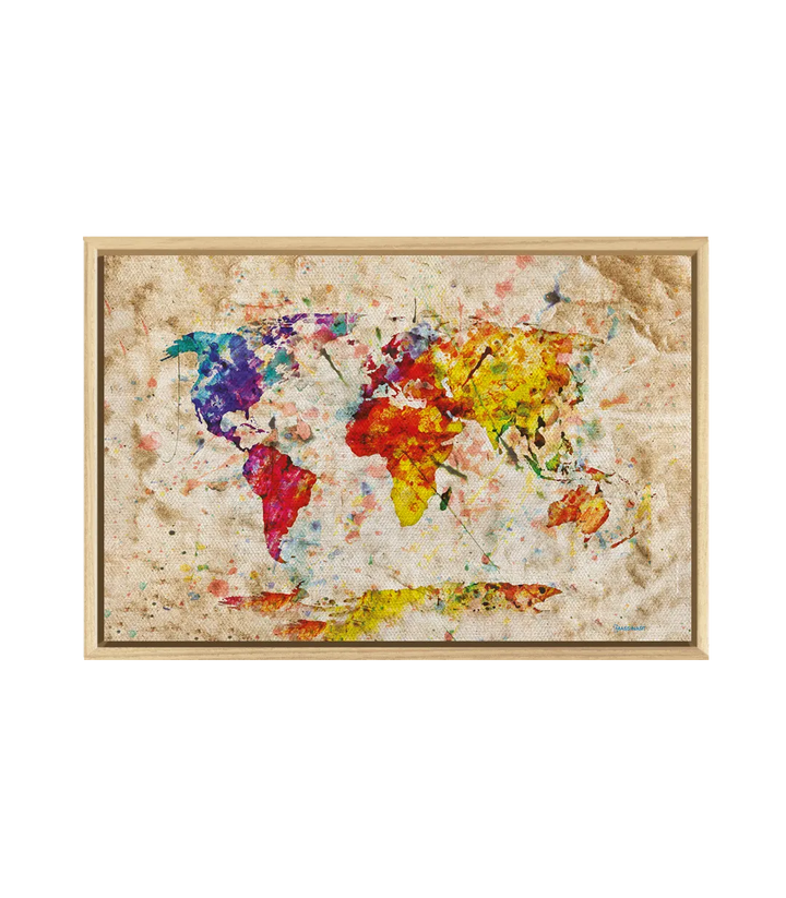 Cuadro mapa del mundo Massinart — embalaje y kit de fijación incluido listo para colgar