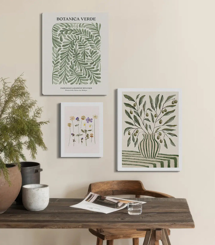Cuadro Botanical Art con motivo de follaje en verde y blanco — Massinart