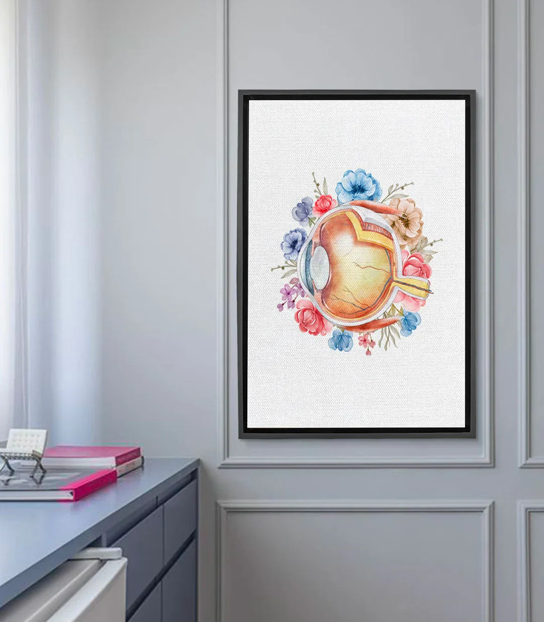 Cuadro Blooming Iris - anatomía del ojo con flores en acuarela, arte decorativo Massinart