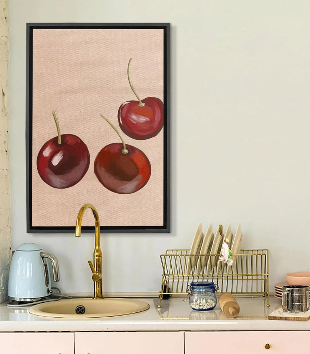 Cuadro Cherry Trio cerezas rojas naturaleza muerta estilo minimalista Massinart