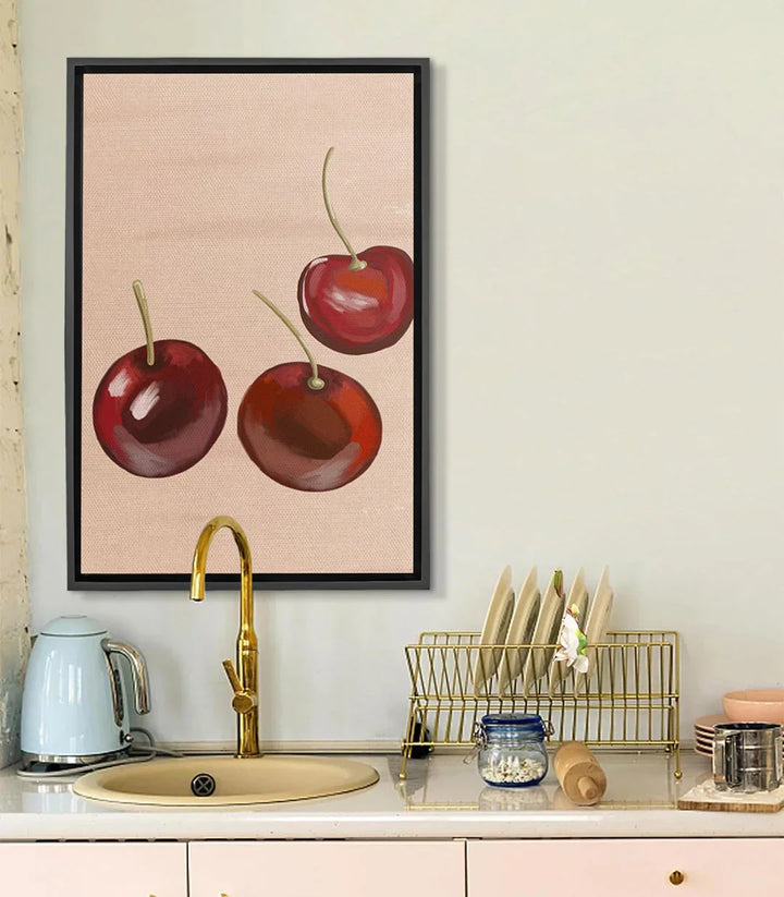 Cuadro Cherry Trio cerezas rojas naturaleza muerta estilo minimalista Massinart