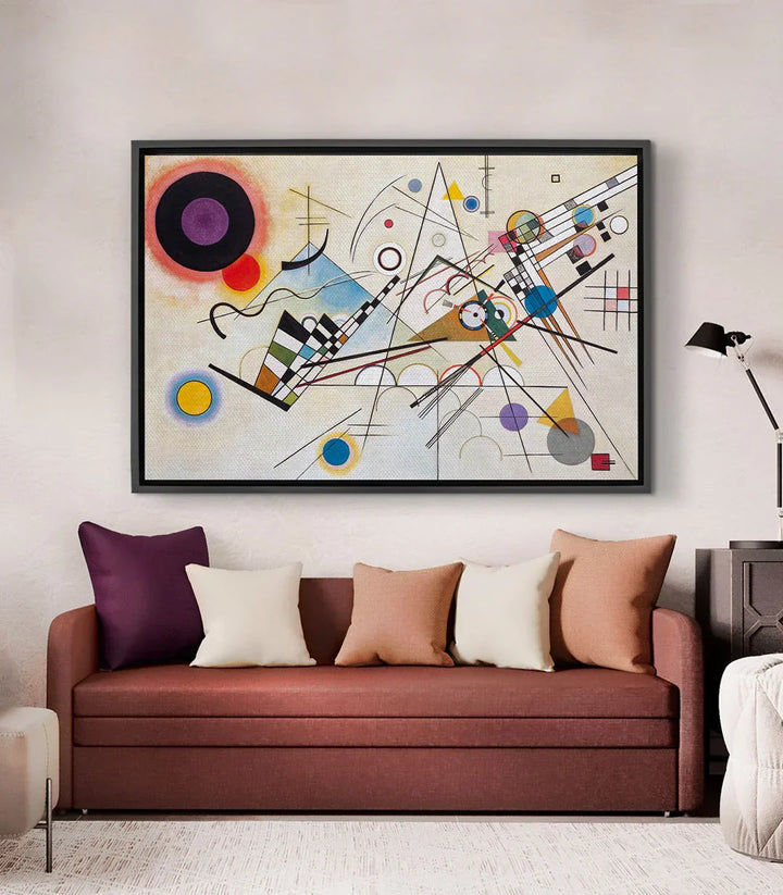 Cuadro Composition VIII de Massinart en salón moderno minimalista sobre sofá