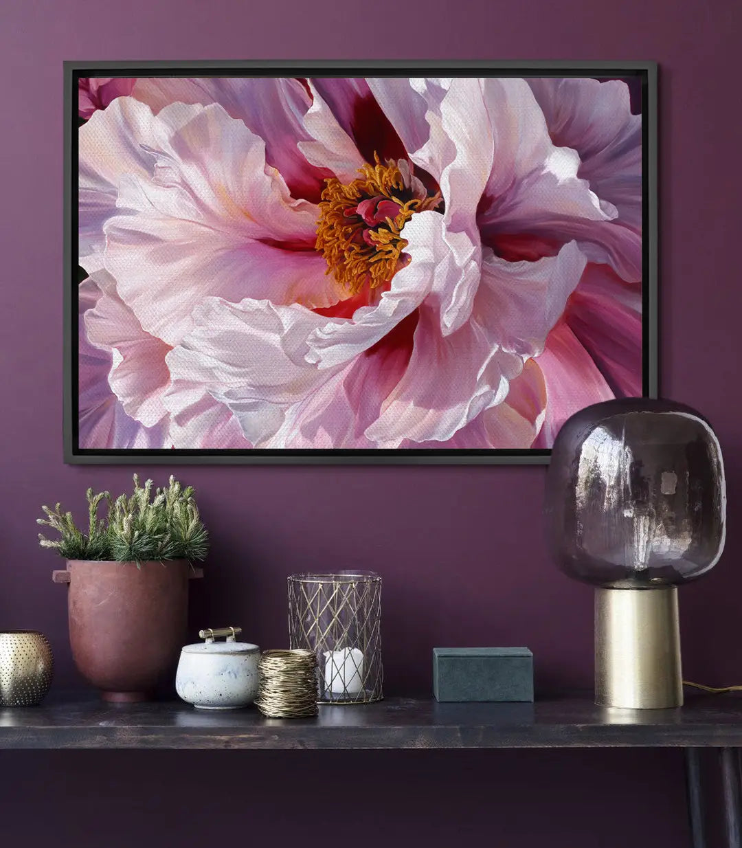 Cuadro Pétalos Rosados — detalle botánico de peonía rosa en lienzo, Massinart
