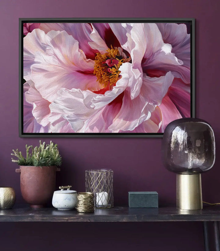 Cuadro Pétalos Rosados — detalle botánico de peonía rosa en lienzo, Massinart
