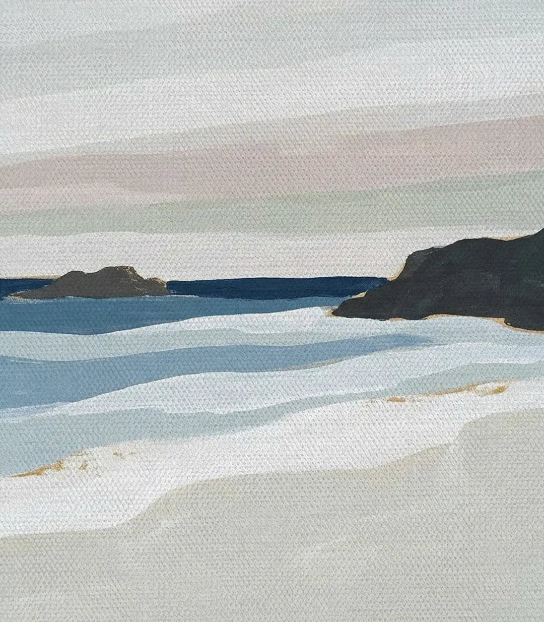Detalle del marco negro del cuadro Layered Shore, paisaje abstracto — Massinart
