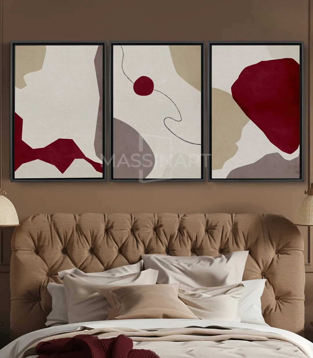 Cuadro abstracto formas geométricas burdeos beige decoración salón Massinart