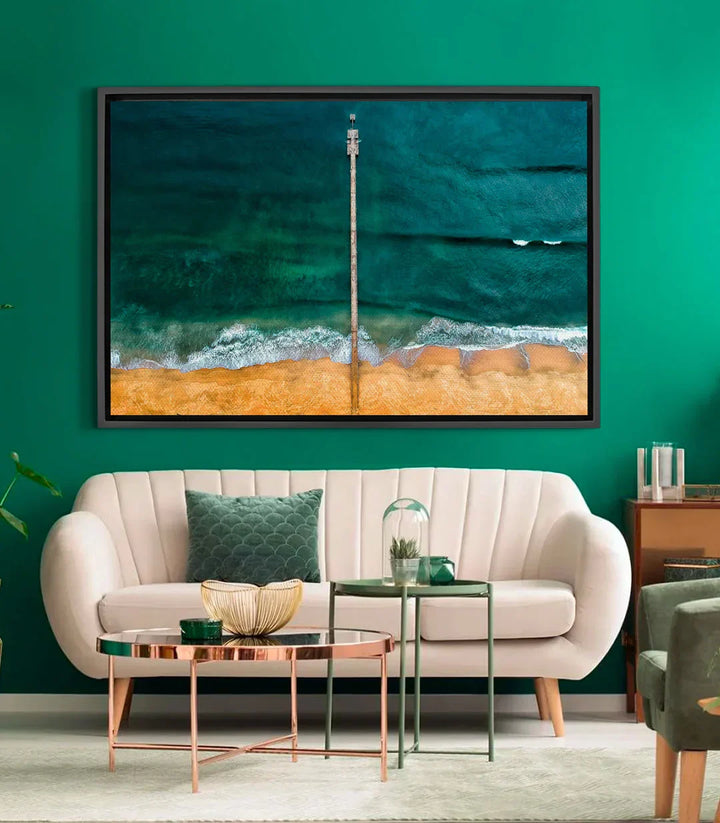 Cuadro Ocean Path foto-art paisaje costero con embarcadero de madera, playa y mar turquesa — Massinart