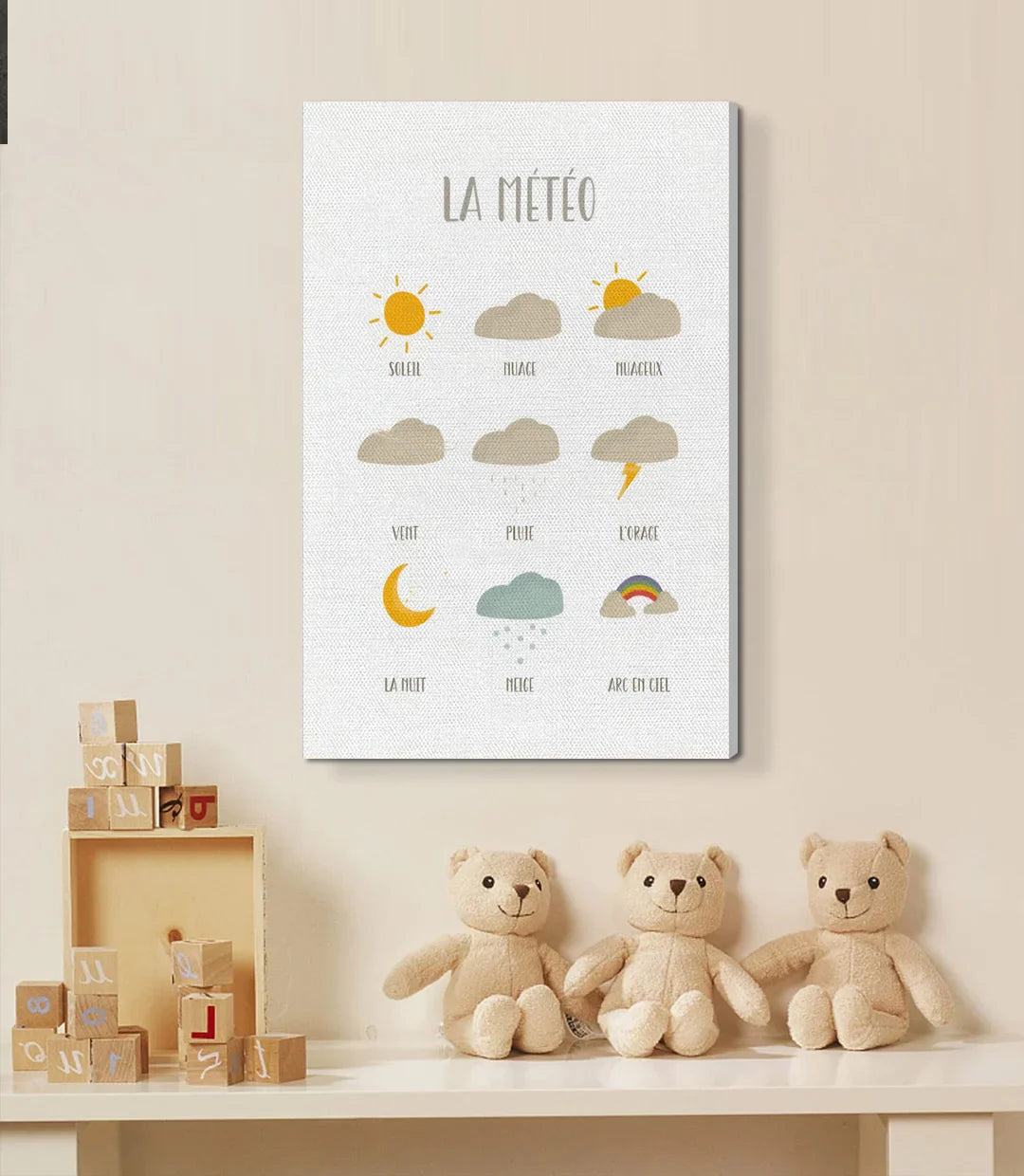 Cuadro El Tiempo en decoración de habitación infantil — arte mural educativo Massinart