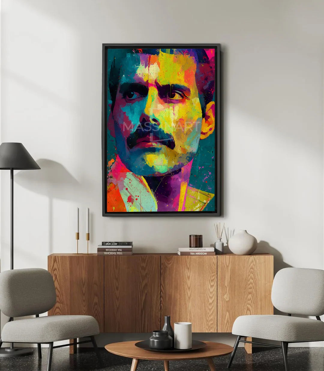 Cuadro Bold Freddie retrato pop-art multicolor — tonos azul, verde, rosa y naranja — Massinart
