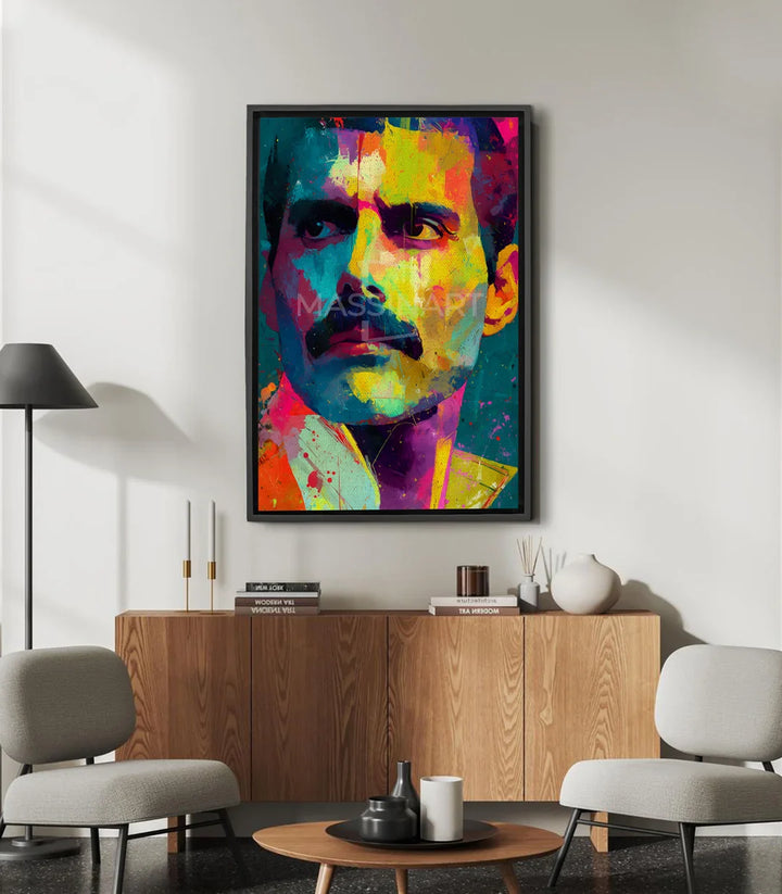 Cuadro Bold Freddie retrato pop-art multicolor — tonos azul, verde, rosa y naranja — Massinart