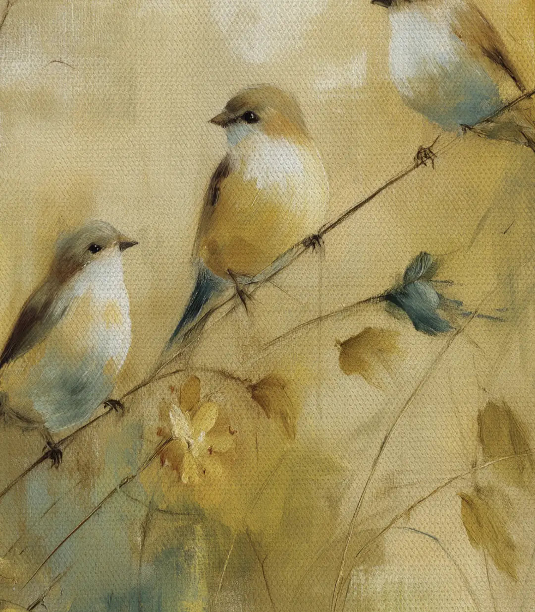 Detalle cuadro Songbirds Massinart — pájaros minimalistas en tonos neutros y beige