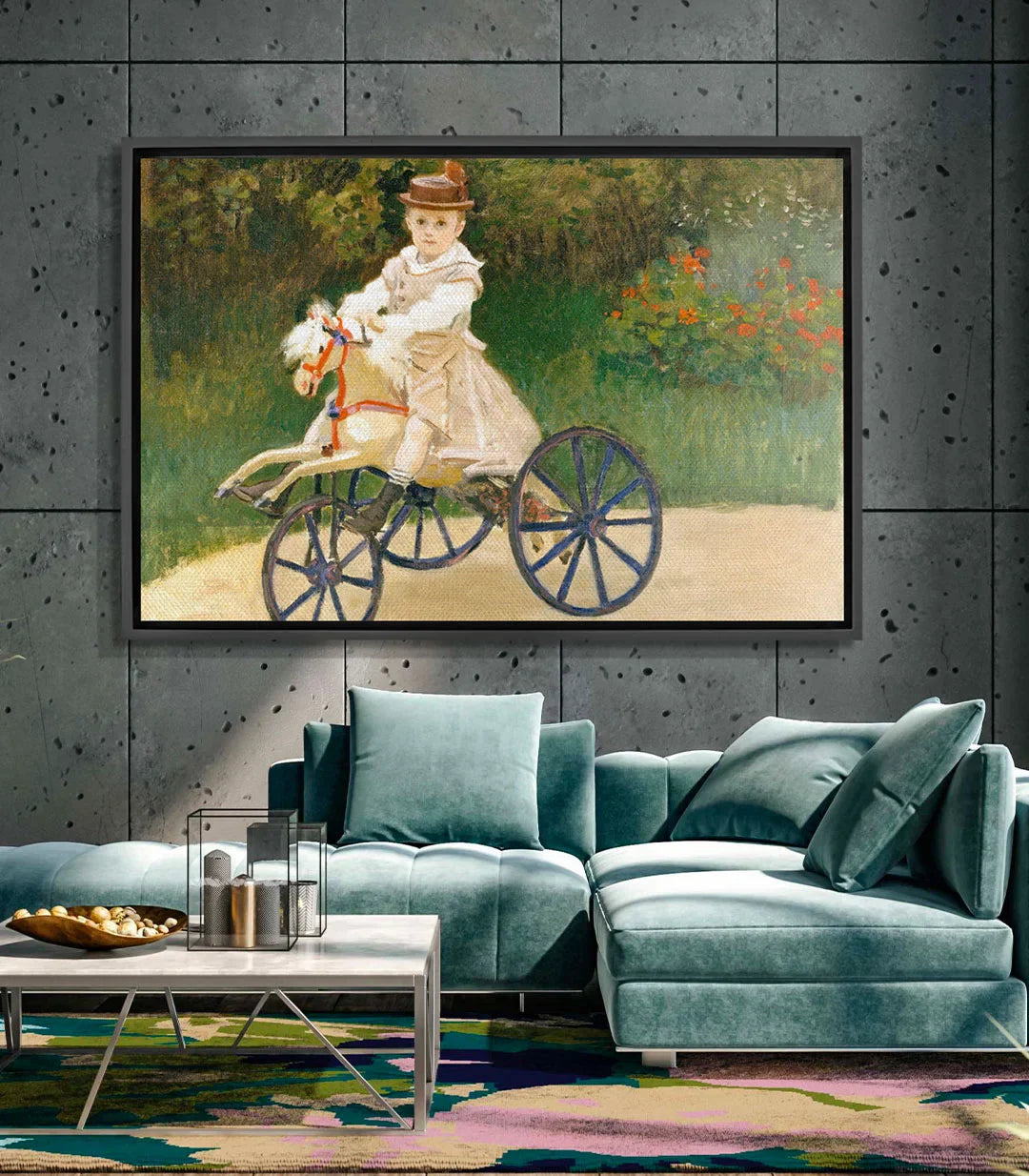 Cuadro Jean Monet en triciclo en salón moderno, decoración mural de estilo impresionista — Massinart