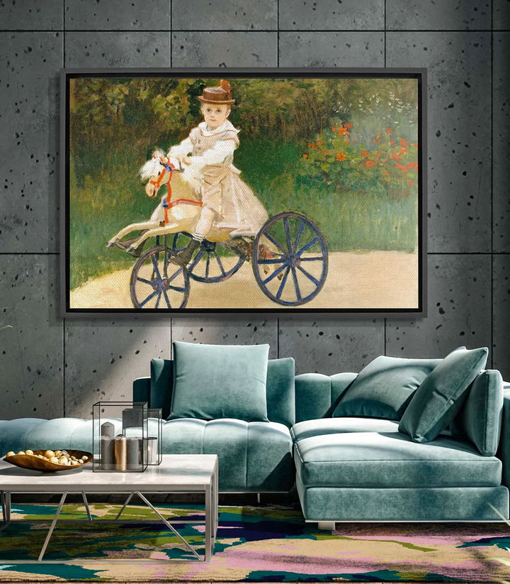 Cuadro Jean Monet en triciclo en salón moderno, decoración mural de estilo impresionista — Massinart