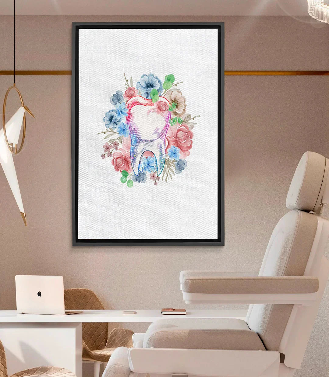 Cuadro Root Bloom diente floral acuarela rosas y azules Massinart