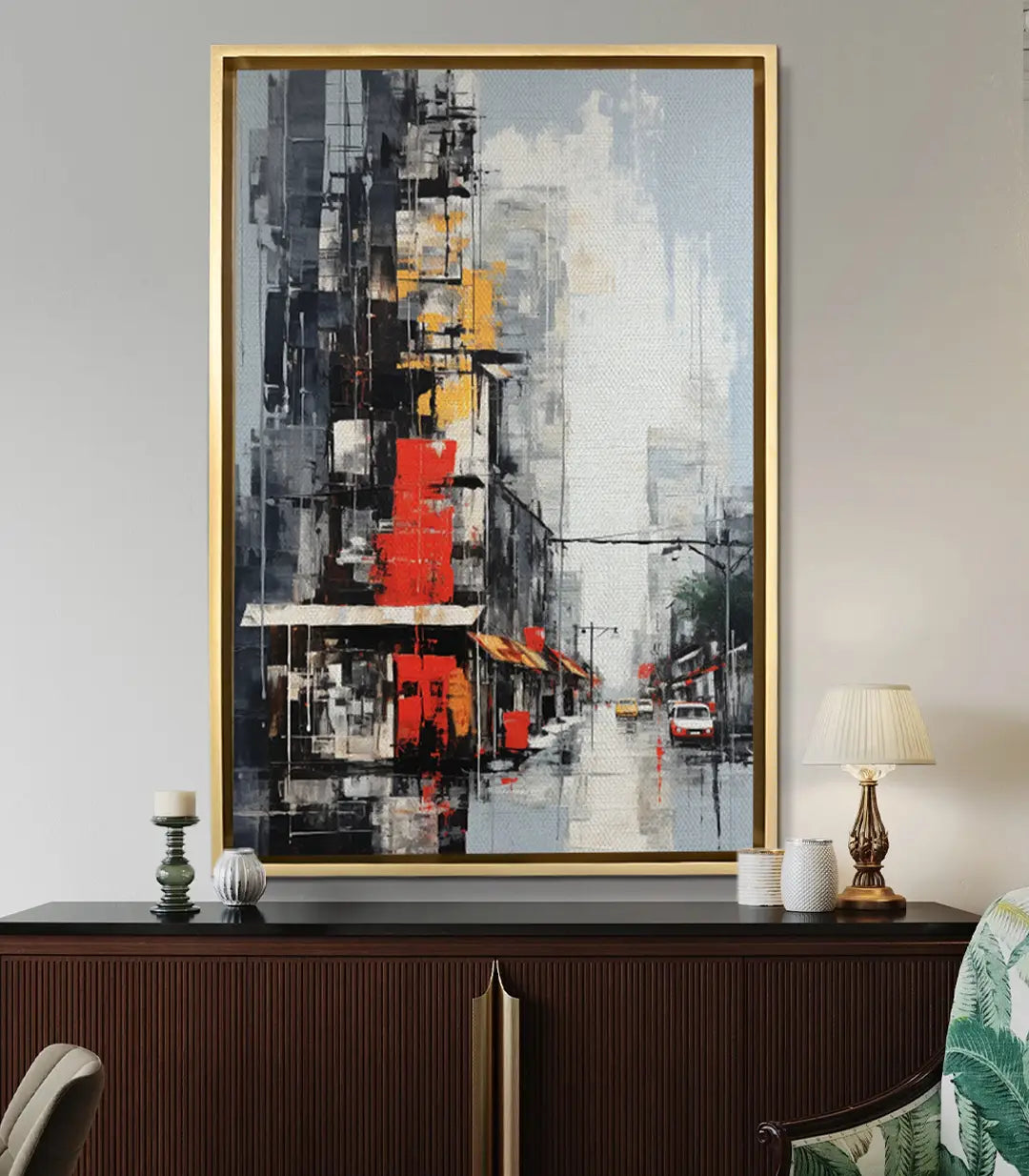 Cuadro Urban Mist con marco negro en salón moderno — decoración mural Massinart