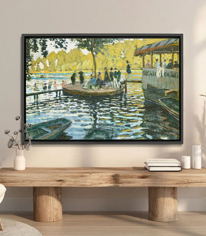 Cuadro La Grenouillère de Monet en ambientación de salón moderno, Massinart