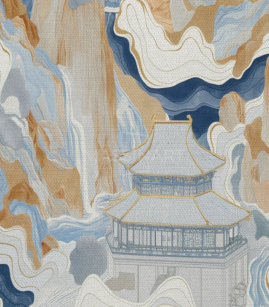 Detalle de textura de lienzo y contornos montañosos en cuadro cuadrado minimalista, Massinart