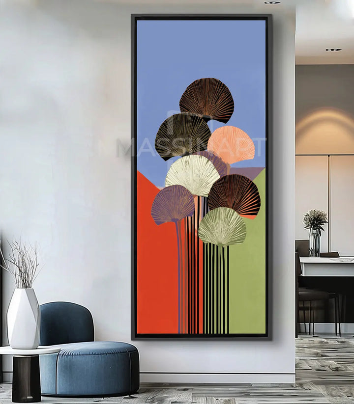 Cuadro abstracto Colored Branches con ramas estilizadas en tonos azul y verde sobre fondo blanco — Massinart