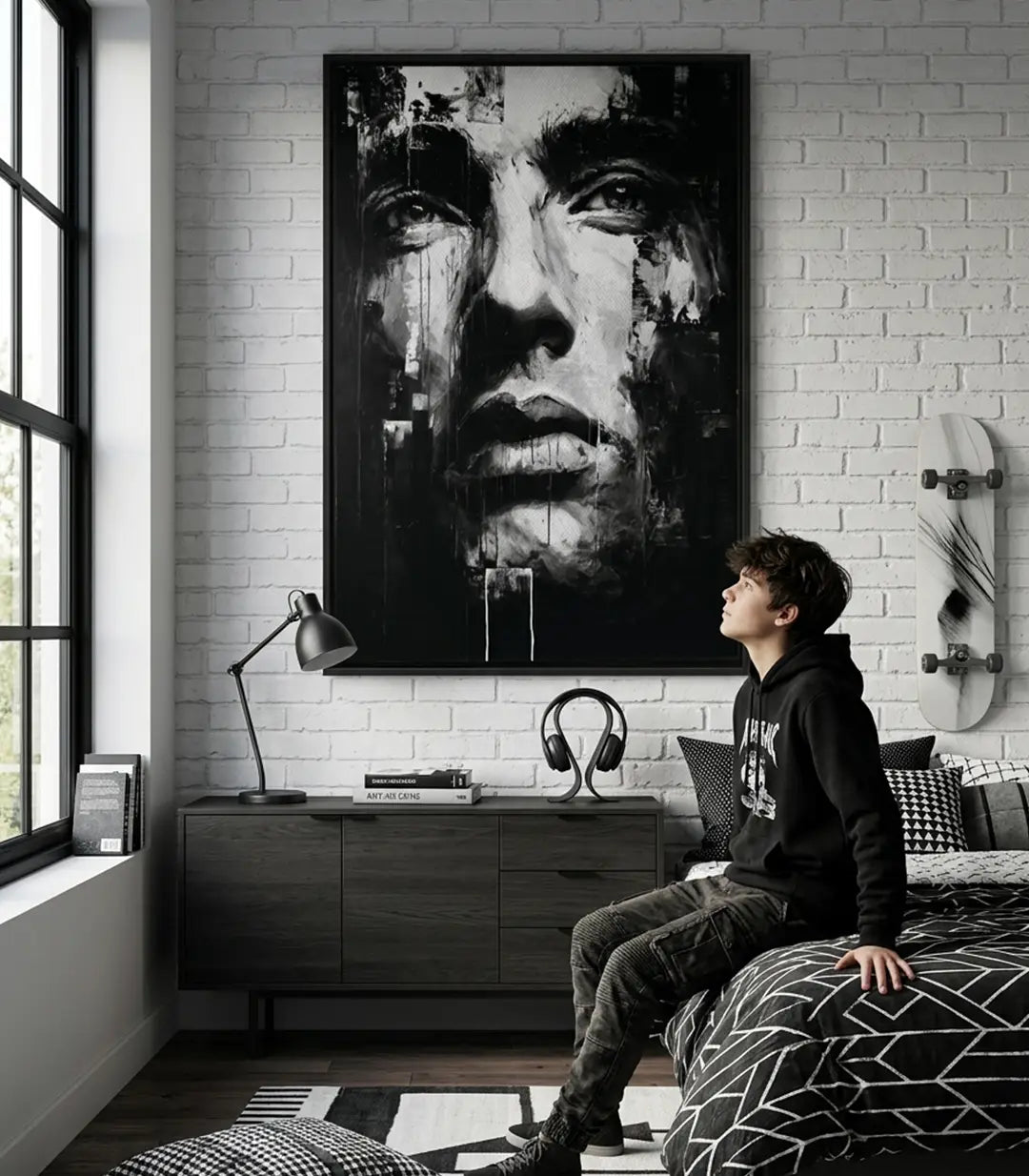 Cuadro Ink Spirit retrato expresionista en blanco y negro estilo street-art Massinart