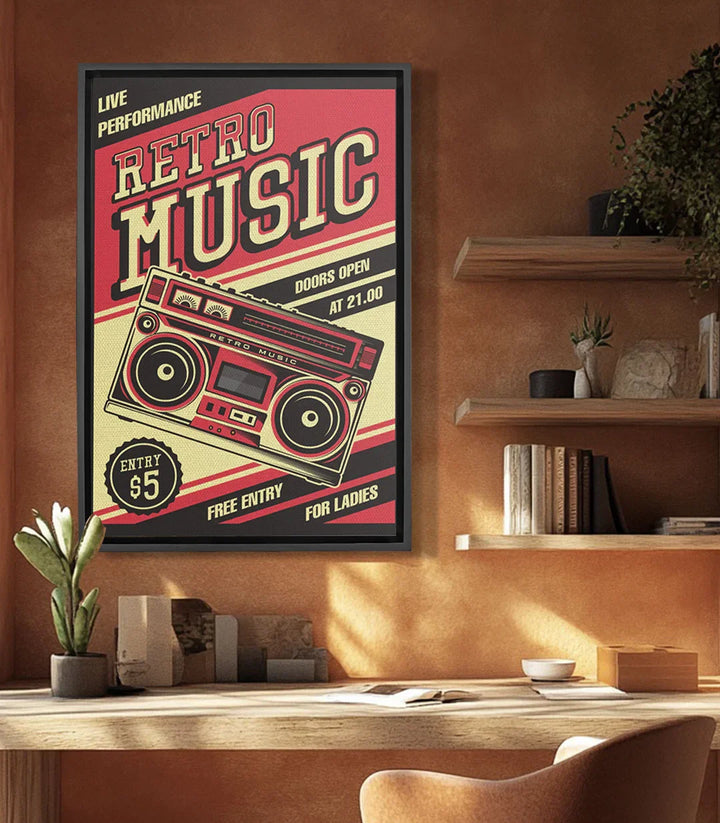 Cuadro cartel Retro Rewind boombox amarillo y rosa estilo años 80 Massinart