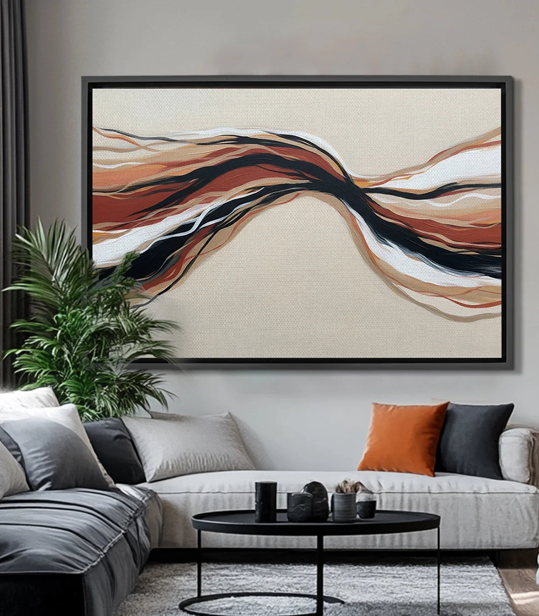 Cuadro Earth Tides abstracto horizontal — olas curvas en tonos ocre, beige y blanco Massinart