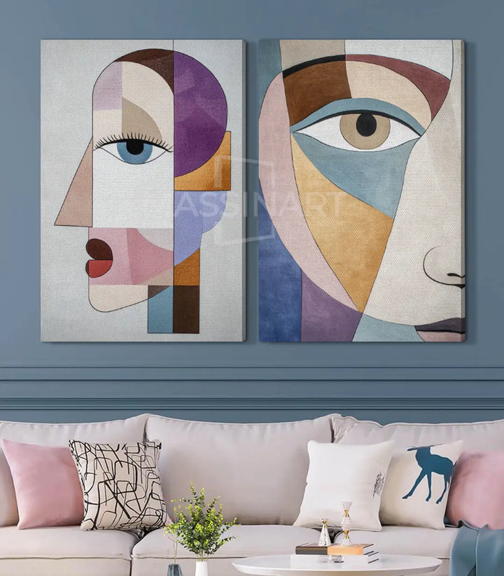 Cuadro Cubic Stare — detalle rostro derecho con ojo expresivo estilo cubista Massinart