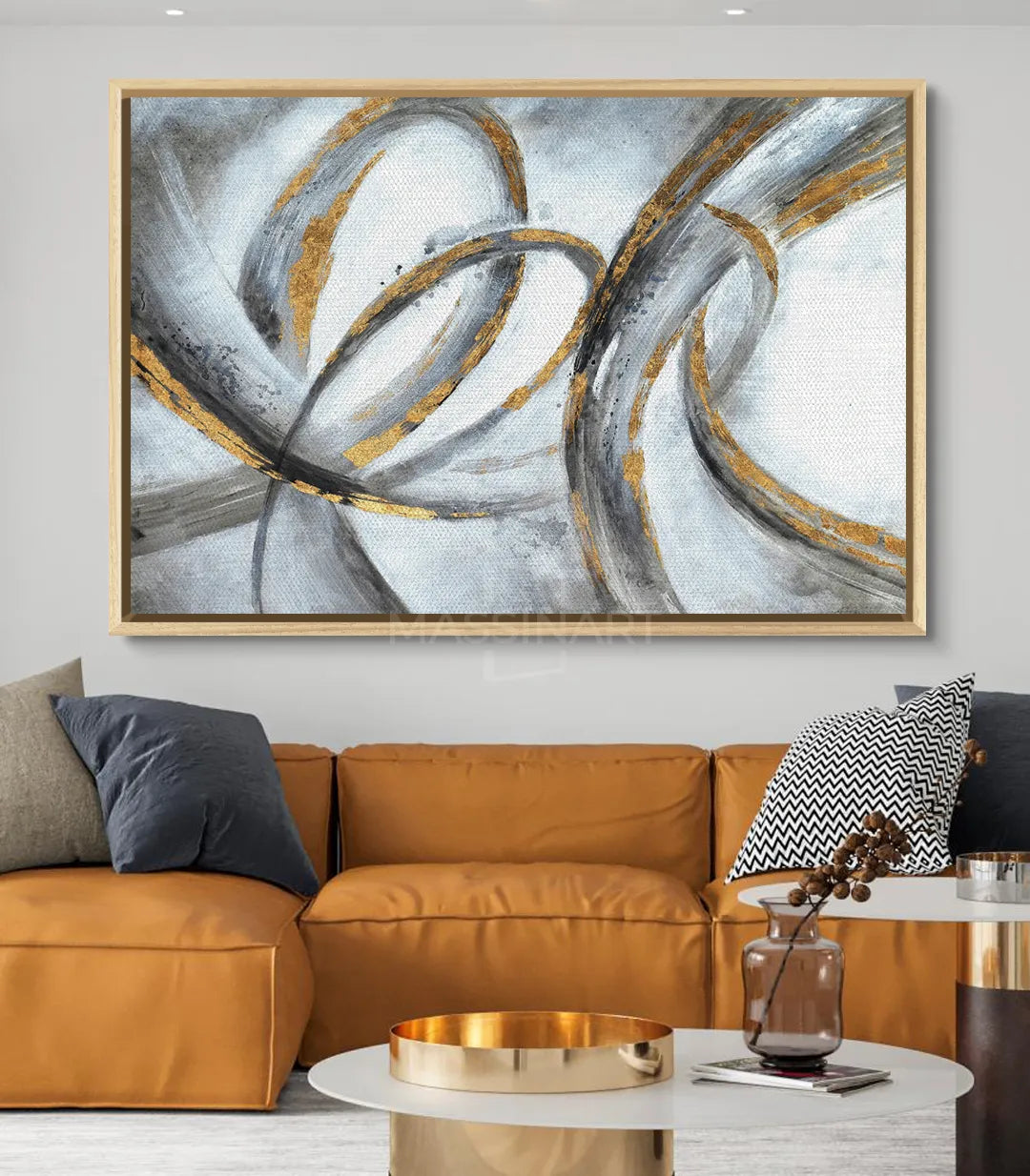Detalle pintura Swirl — texturas gris y dorado — Massinart