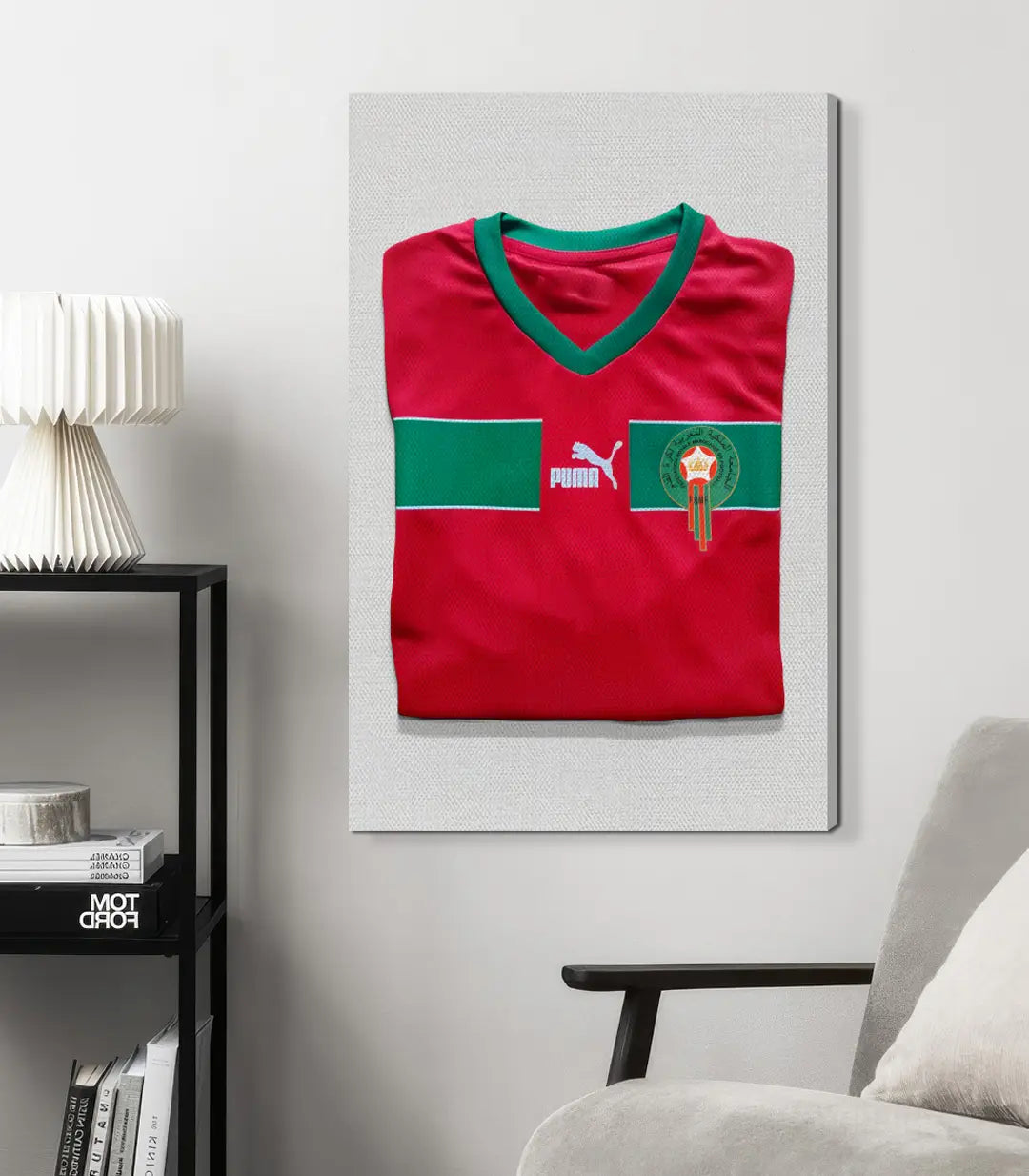 Cuadro foto-arte camiseta fútbol Marruecos rojo y verde diseño deportivo Massinart