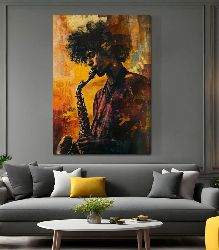 Decoración interior Ethereal Jazzman - Cuadro de música en salón, ambiente urbano, Massinart