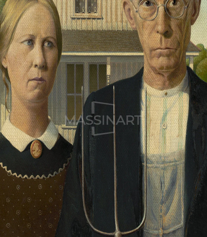 Cuadro American Gothic detalle expresión realismo americano Massinart