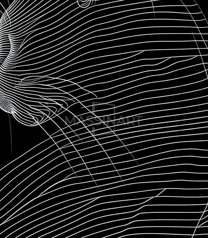 Cuadro gato blanco y negro — composición minimalista e intemporal de Linear Cat