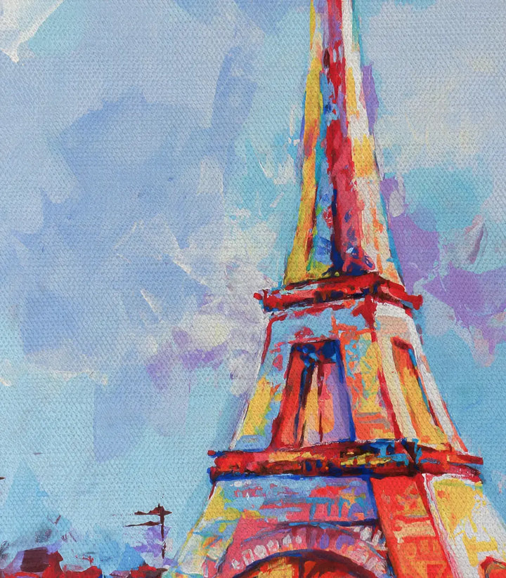 Detalle de textura acrílica en cuadro Torre Eiffel técnica expresionista — Massinart