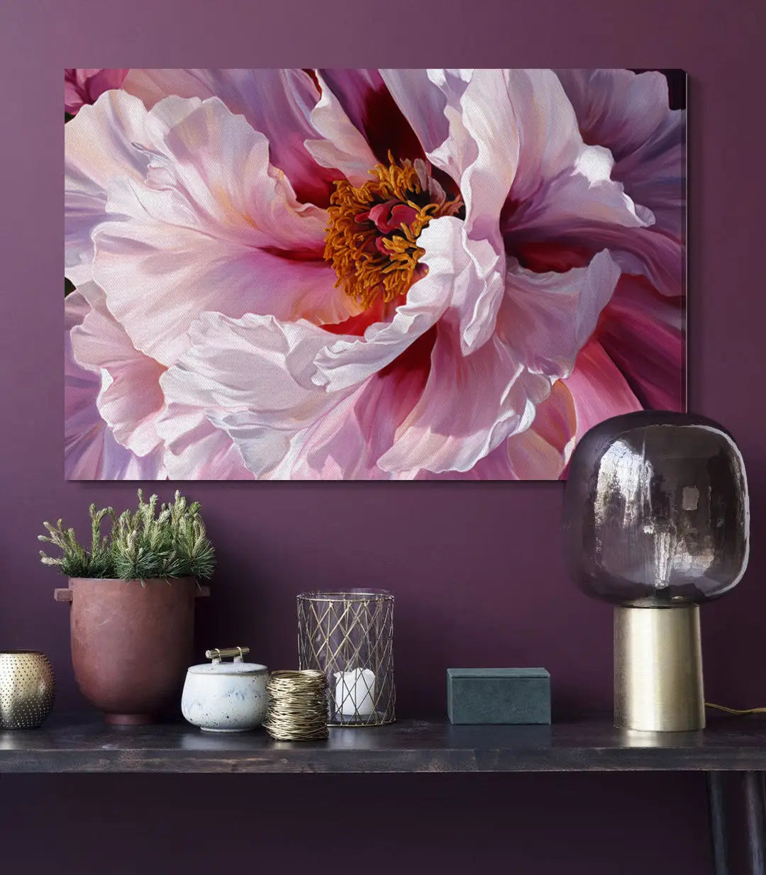 Cuadro Pétalos Rosados — primer plano de peonía rosa pálido, Massinart