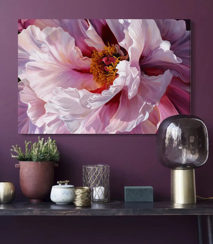 Cuadro Pétalos Rosados — primer plano de peonía rosa pálido, Massinart