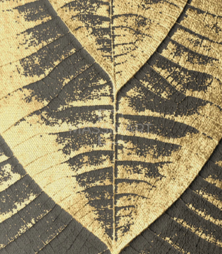 Cuadro Golden Leaves tríptico — simulación en interior decoración contemporánea Massinart