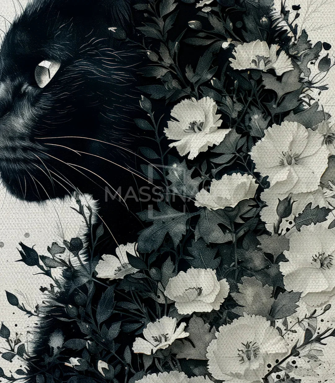 Detalle composición floral cuadro Feline Blossom Massinart