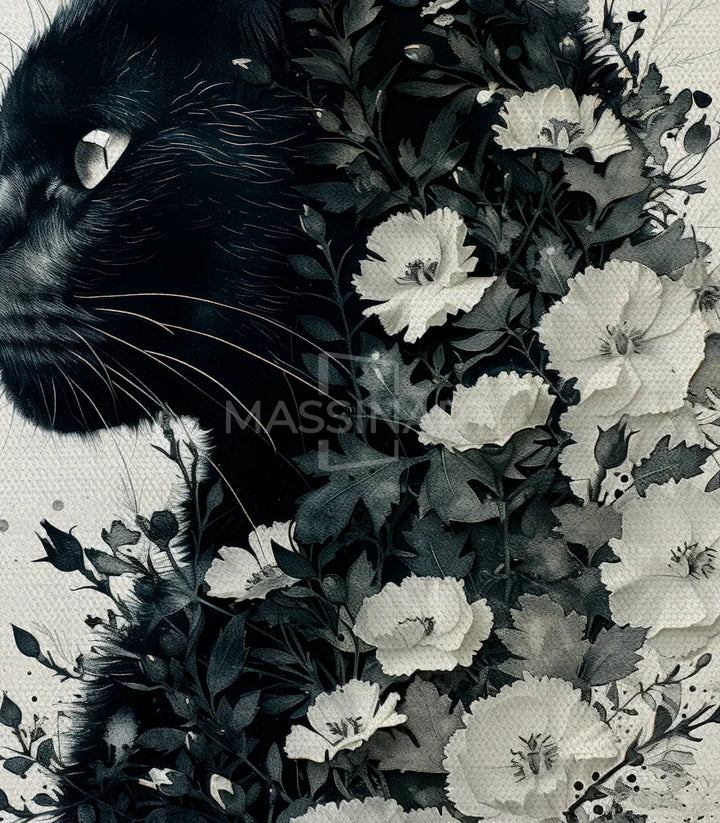 Detalle composición floral cuadro Feline Blossom Massinart