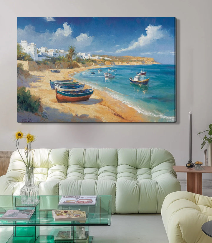 Cuadro Coastal Breeze Massinart — ambientación en dormitorio con decoración marina