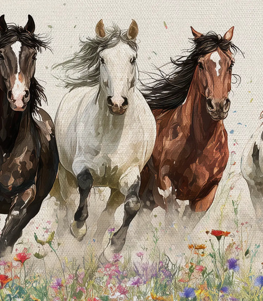 Cuadro de caballos salvajes en decoración de despacho moderno, lienzo panorámico Wild Souls Massinart