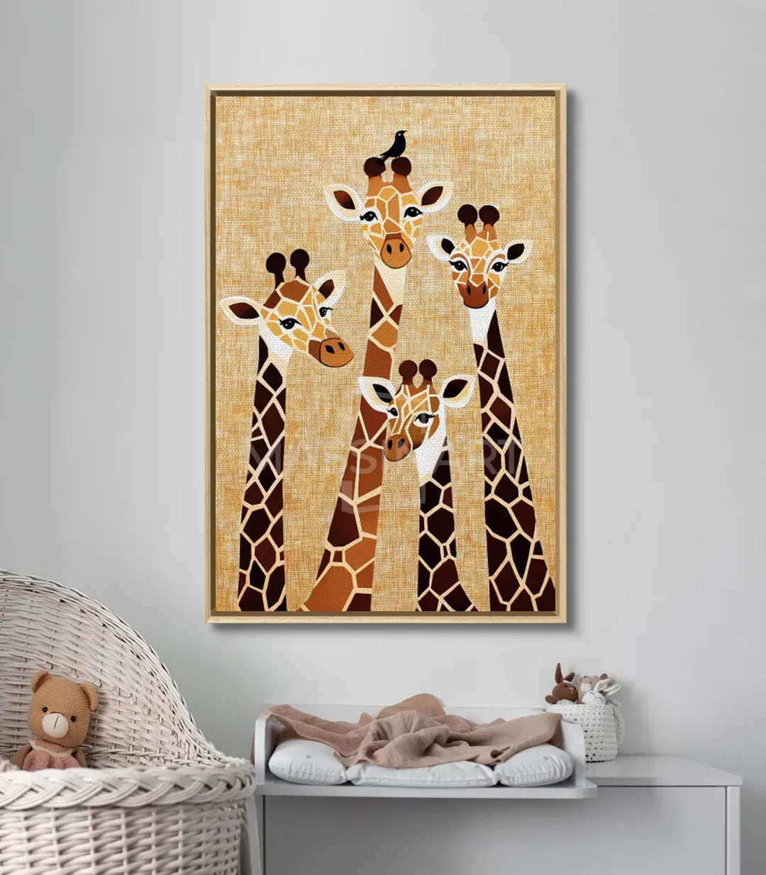 Decoración interior habitación — cuadro jirafas Massinart estilo contemporáneo en pared