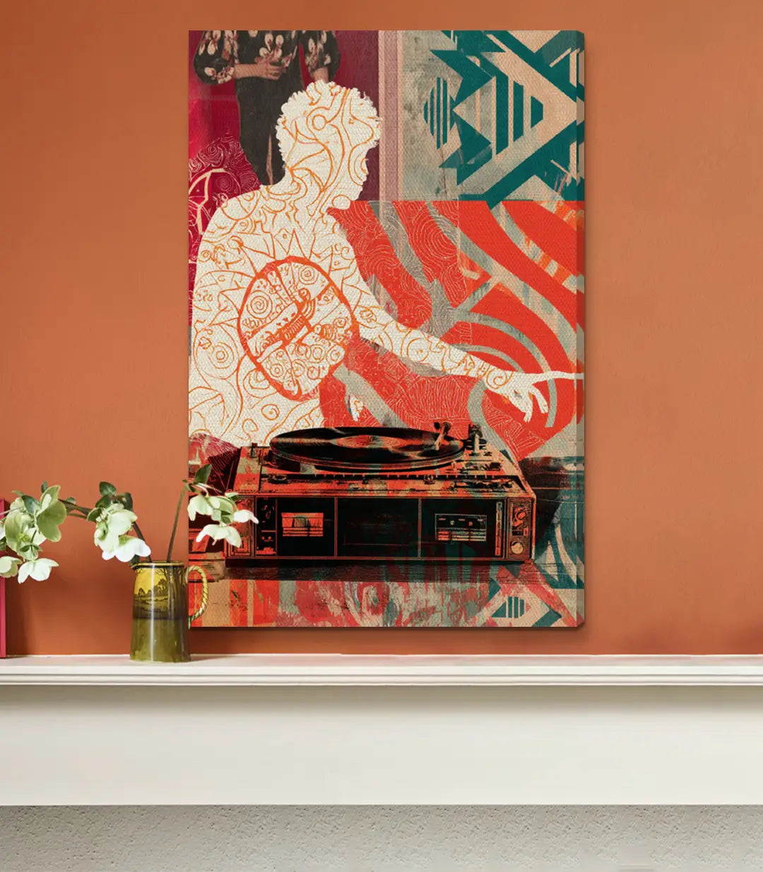 Cuadro Sound Collage Massinart — detalle de motivos geométricos y tocadiscos vintage