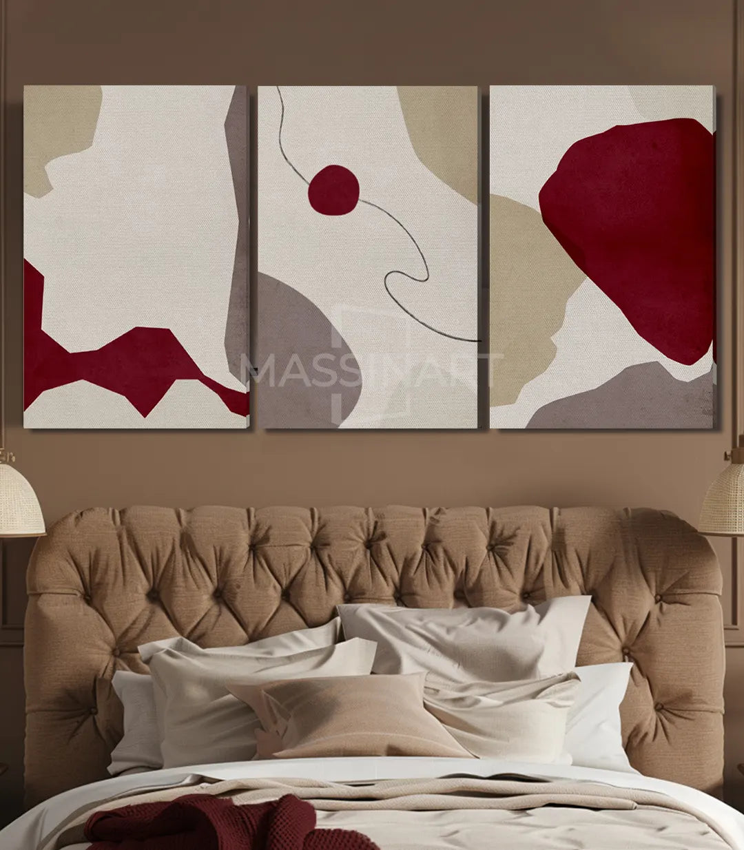 Tríptico minimalista en salón moderno y dormitorio decoración pared Massinart
