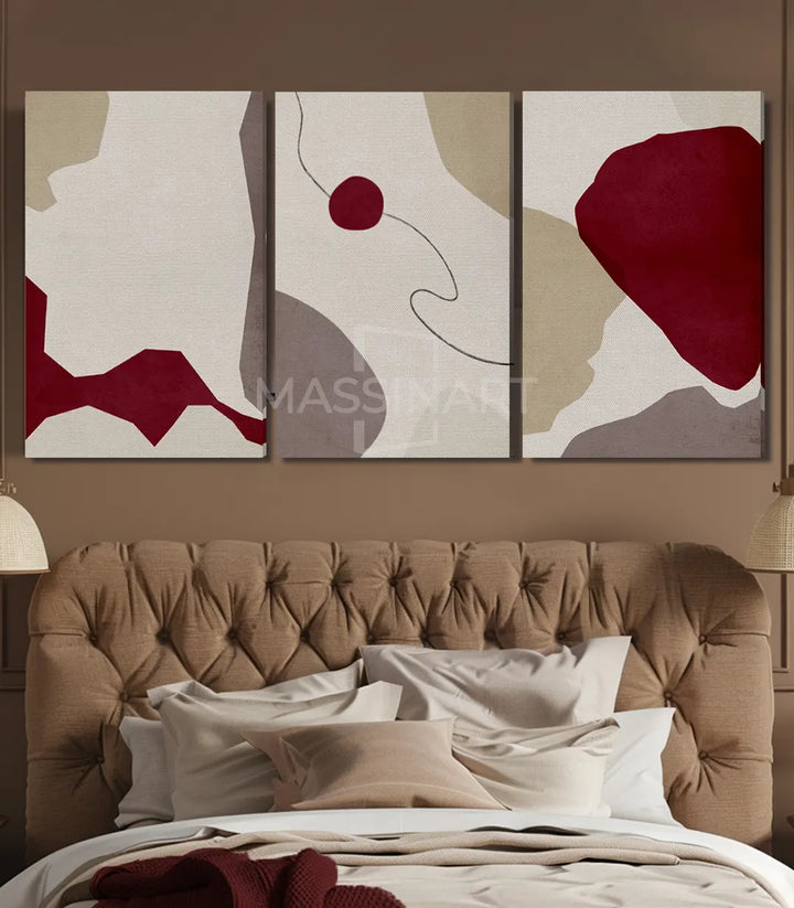 Tríptico minimalista en salón moderno y dormitorio decoración pared Massinart