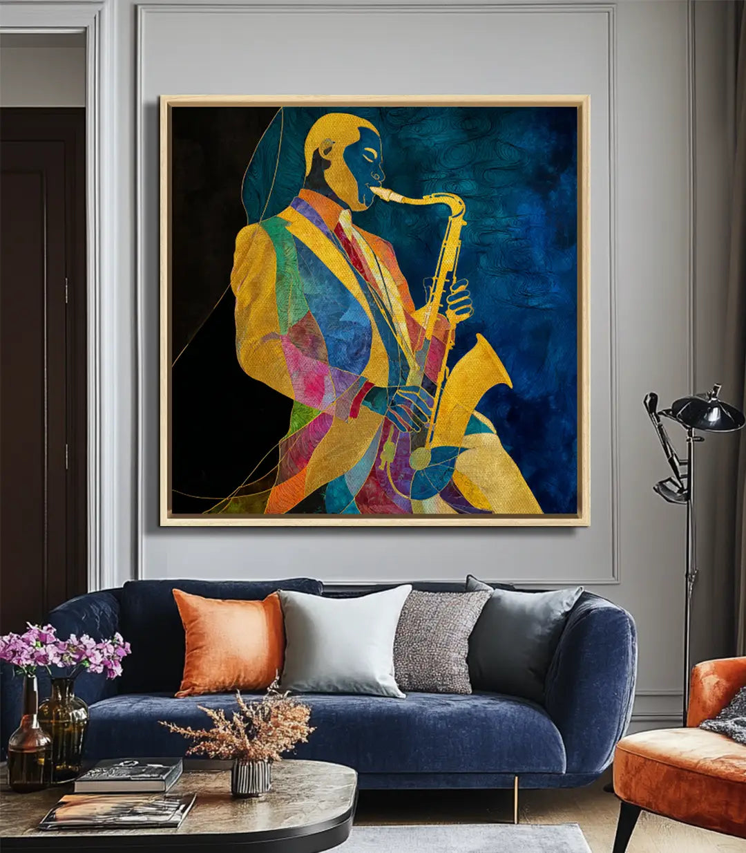 Cuadro abstracto Color Jazz en interior contemporáneo — decoración salón
