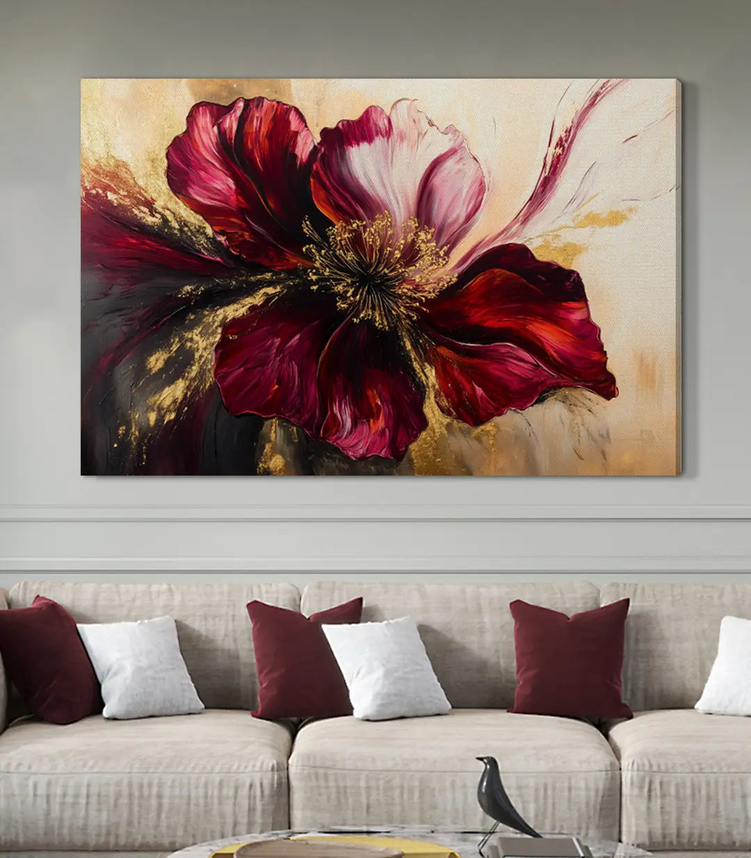 Cuadro Rouge Sauvage flor moderna en comedor elegante Massinart