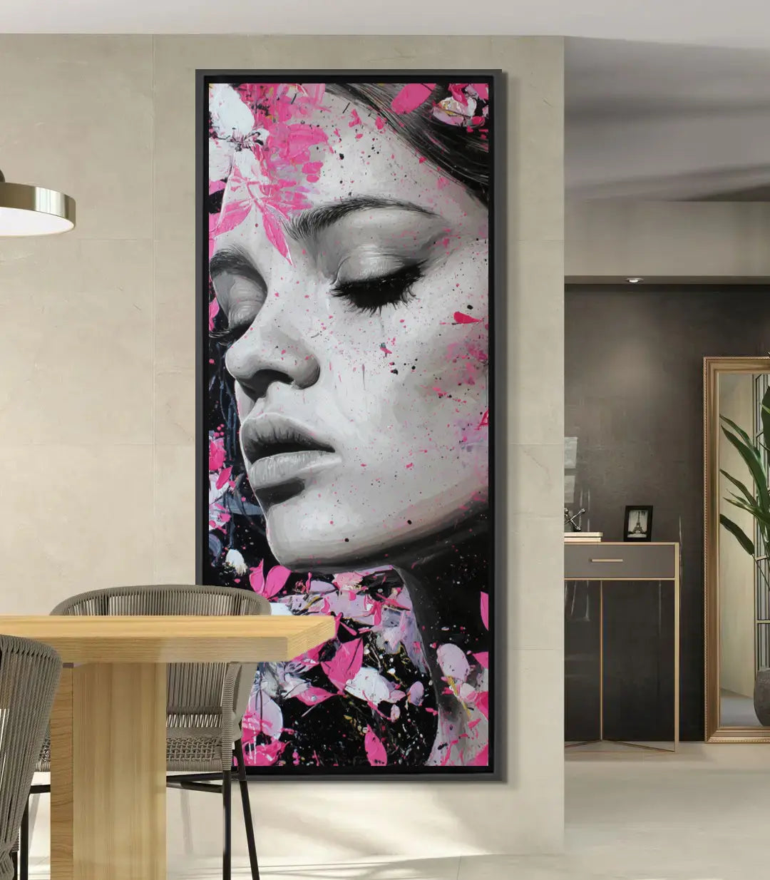 Cuadro The Bloom Within retrato mujer con rosas negro y rosa estilo street-art Massinart