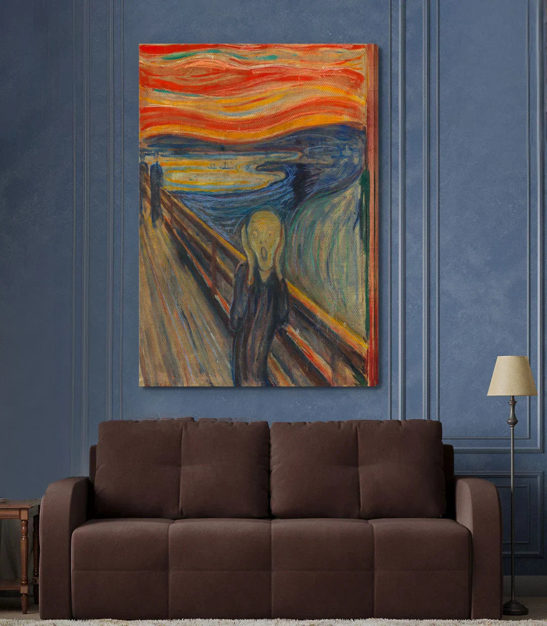 Ambientación pasillo con cuadro El Grito enmarcado en negro, decoración de pared Massinart
