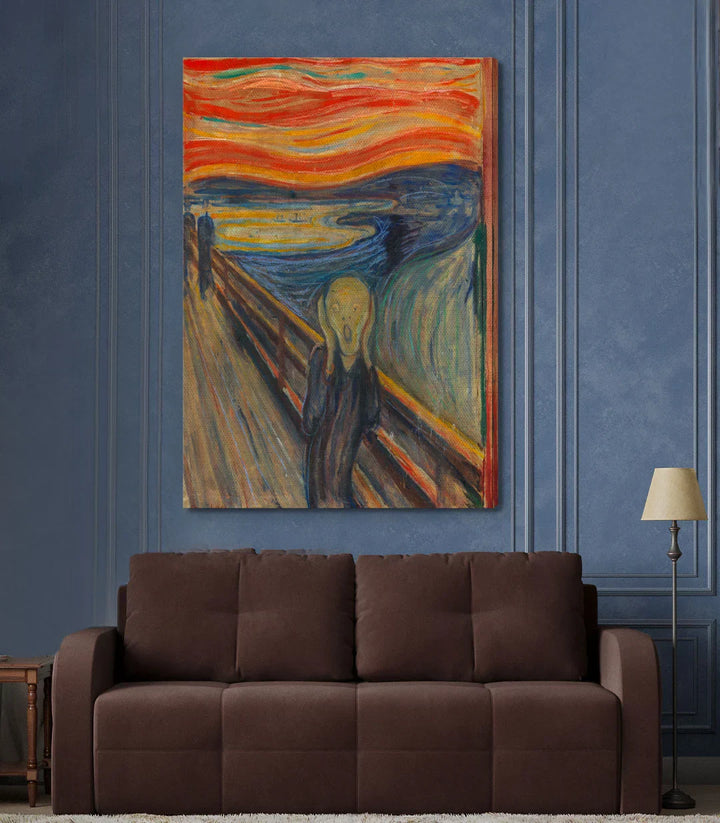 Ambientación pasillo con cuadro El Grito enmarcado en negro, decoración de pared Massinart