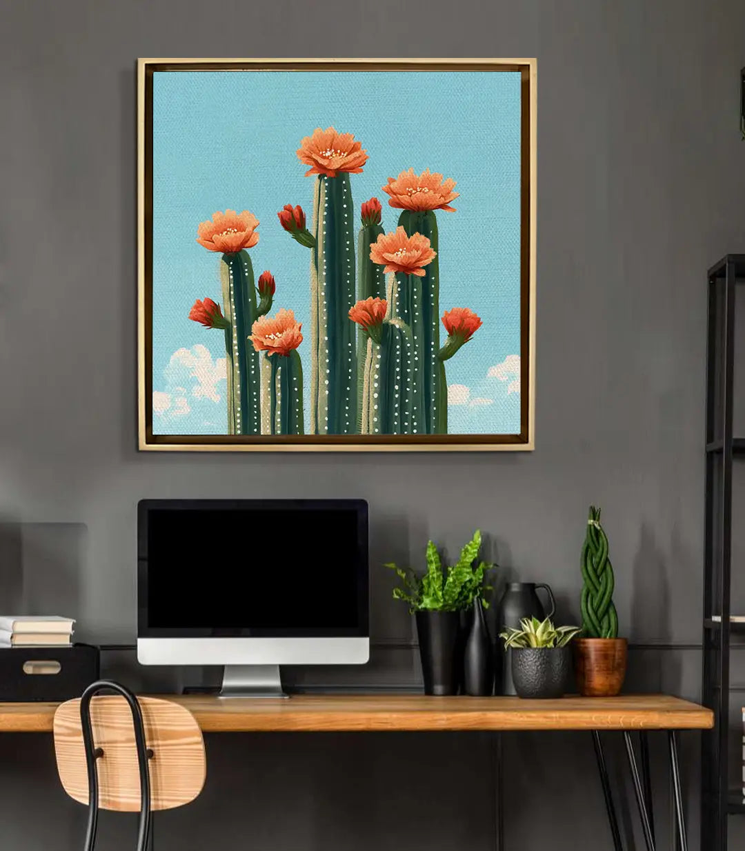 Cuadro Floral Cactus en decoración de escritorio Massinart — arte mural cuadrado