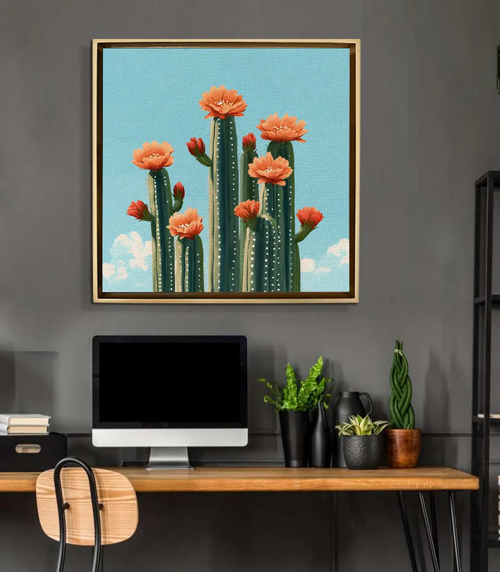 Cuadro Floral Cactus en decoración de escritorio Massinart — arte mural cuadrado